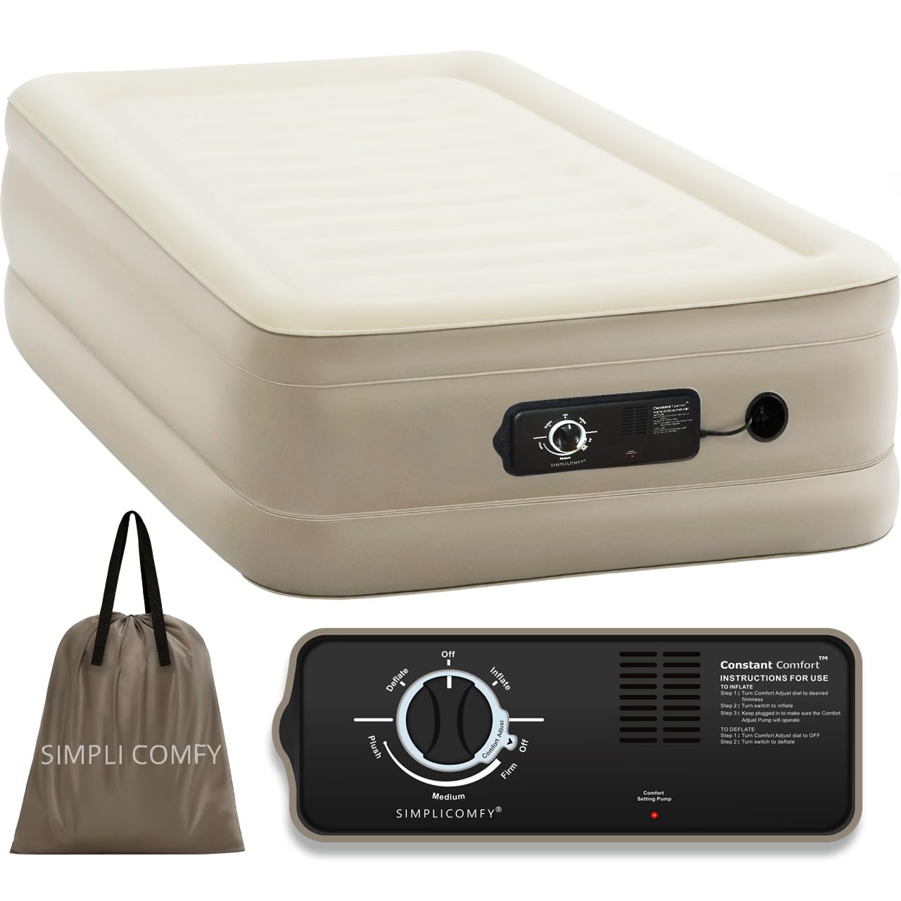 Simpli Comfy Twin 45,7 cm Luftmatratze mit Doppelpumpe – Verstellbare Härte, selbstaufblasend, mit Tasche, ideal für Gäste