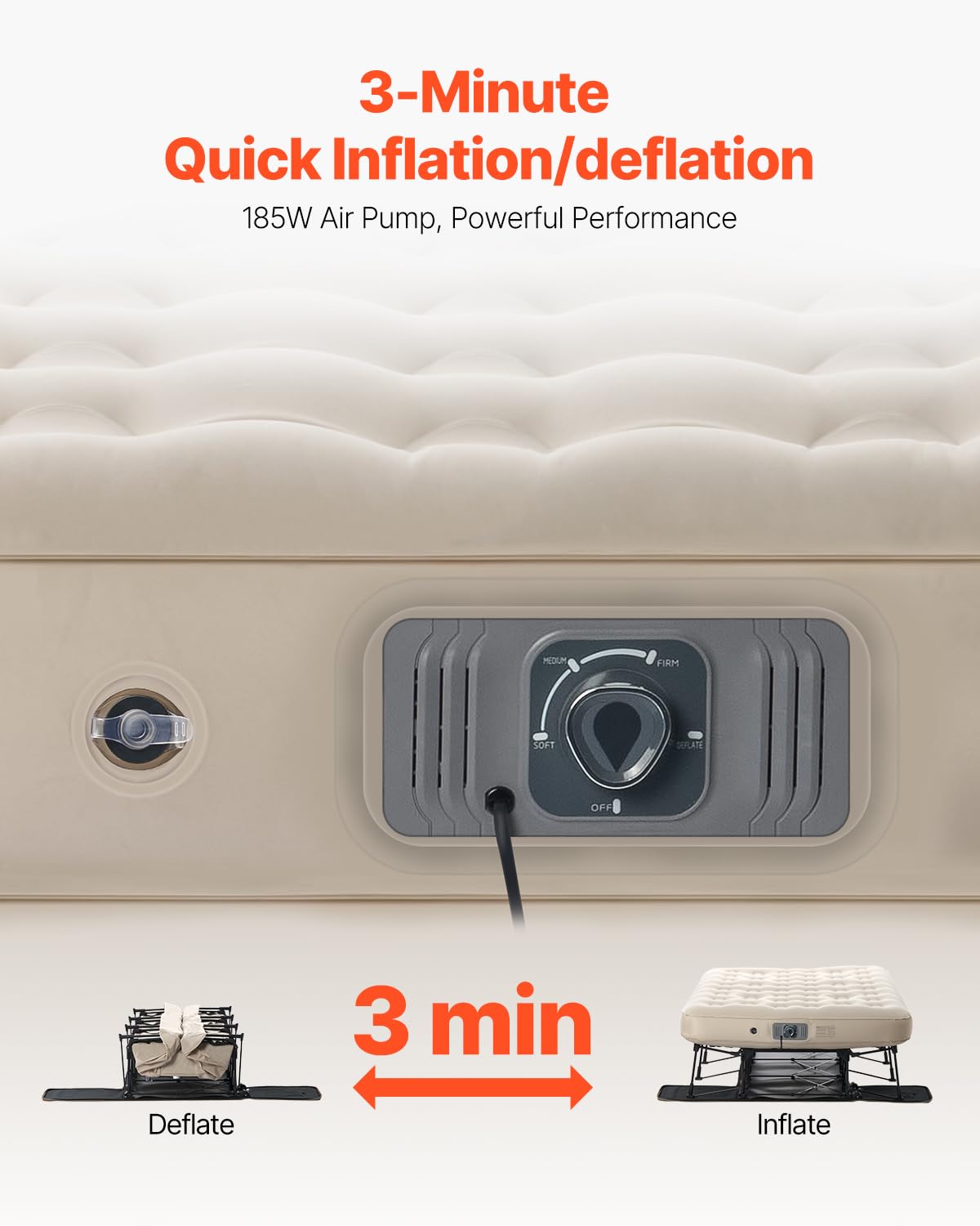 VEVOR Queen Air Mattress with Frame & Built-in Pump – 272kg Load, Ideal for Camping, Travel & Guest Use (197x153x63cm)