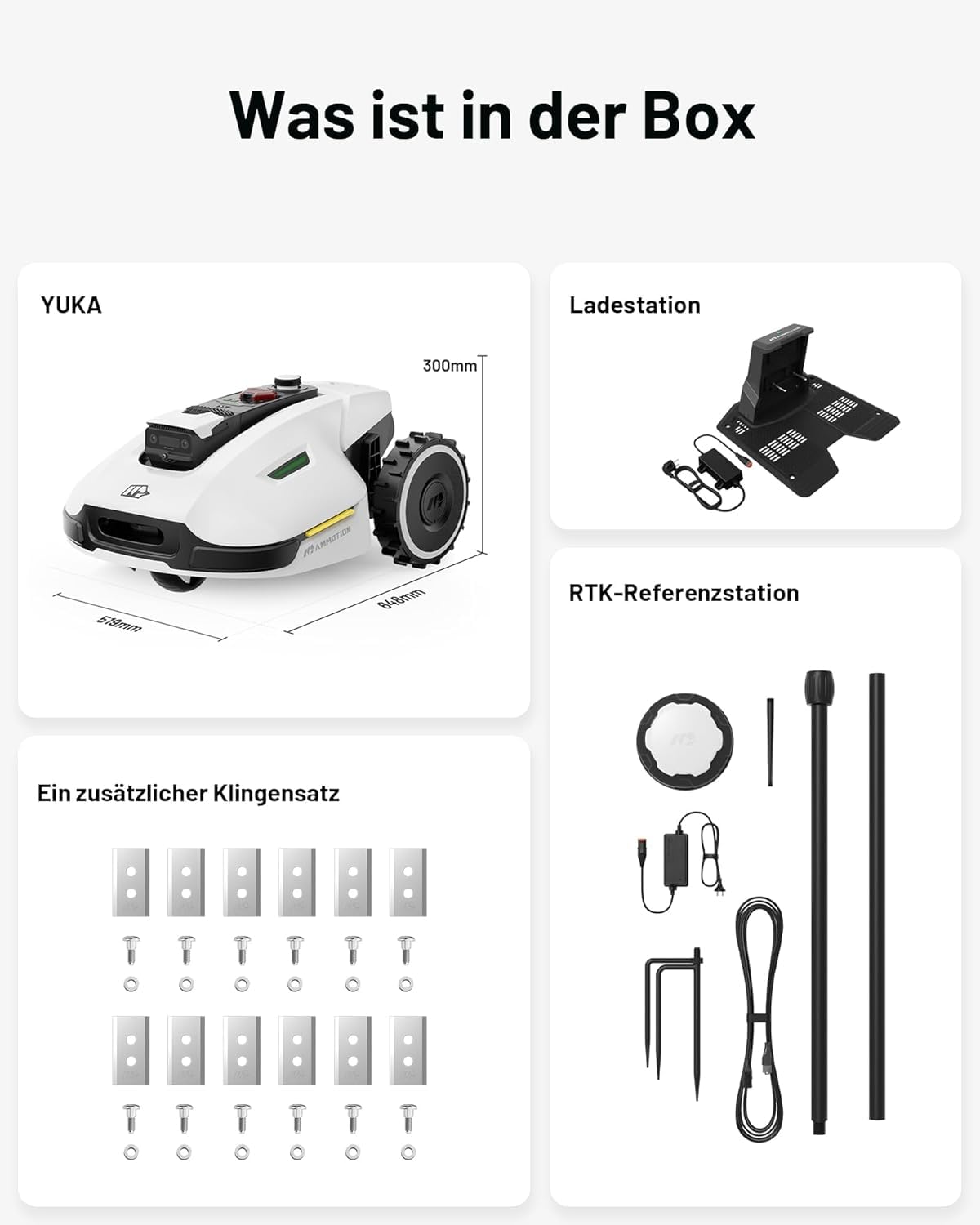 MAMMOTION YUKA 2000 Mähroboter ohne Begrenzungskabel, Max. 2800m², NetRTK+Vision, Keine RTK-Antenne, Auto-Kartierung, Empf. 2000m², Intelligenter Rasenmäher Roboter mit 4G-Modul, 50% Steigung