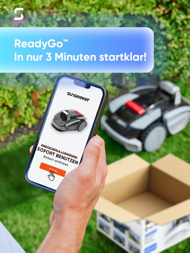 Sunseeker V3 Plus Mähroboter ohne Begrenzungskabel 1000 m², Vision AI Doppel-Auge, 42% Steigung, App-Steuerung, Rasenmäher mit EIN-klick-Mähen, silbergrau