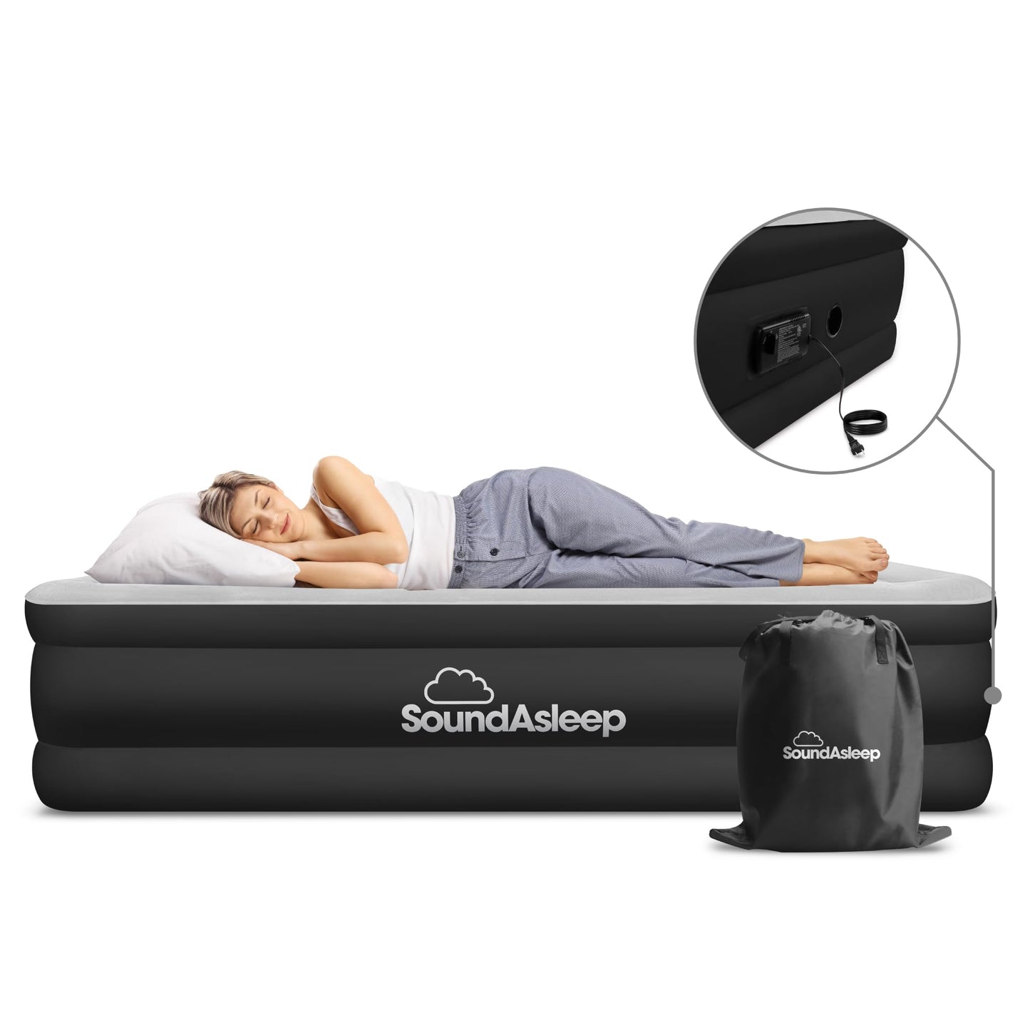 SoundAsleep Dream Series Double Air Mattress with ComfortCoil Tech & High-Capacity Pump – Raised, Adjustable, Portable