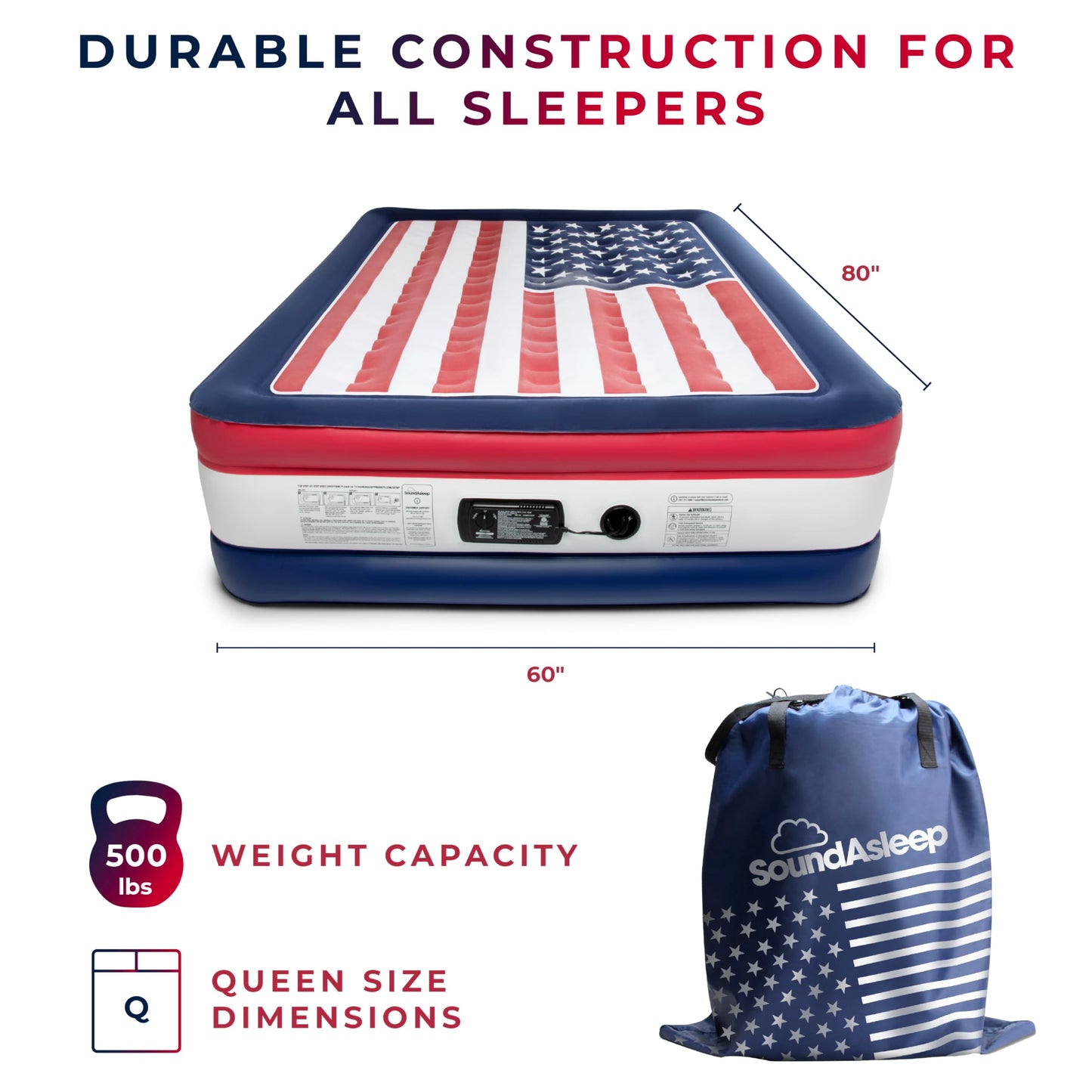 SoundAsleep Dream Series Queen Air Mattress with ComfortCoil Tech & Built-in Pump – Raised, Adjustable, Portable Bed