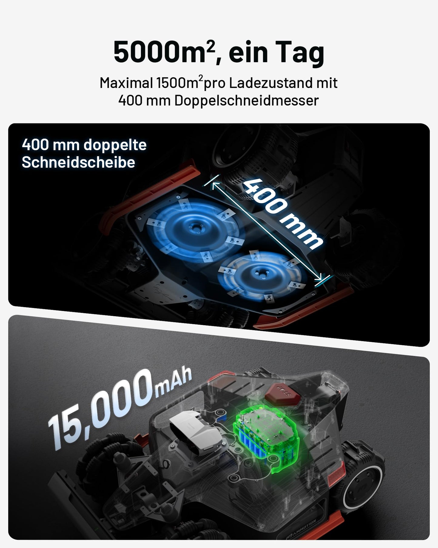 MAMMOTION LUBA 2 AWD 3000X Mähroboter ohne Begrenzungskabel, NetRTK+Vision, Keine RTK-Antenne erforderlich, Auto-Kartierung, Empf. 3000m², Max. 3600m², mit 4G-Modul, 80% Steigung