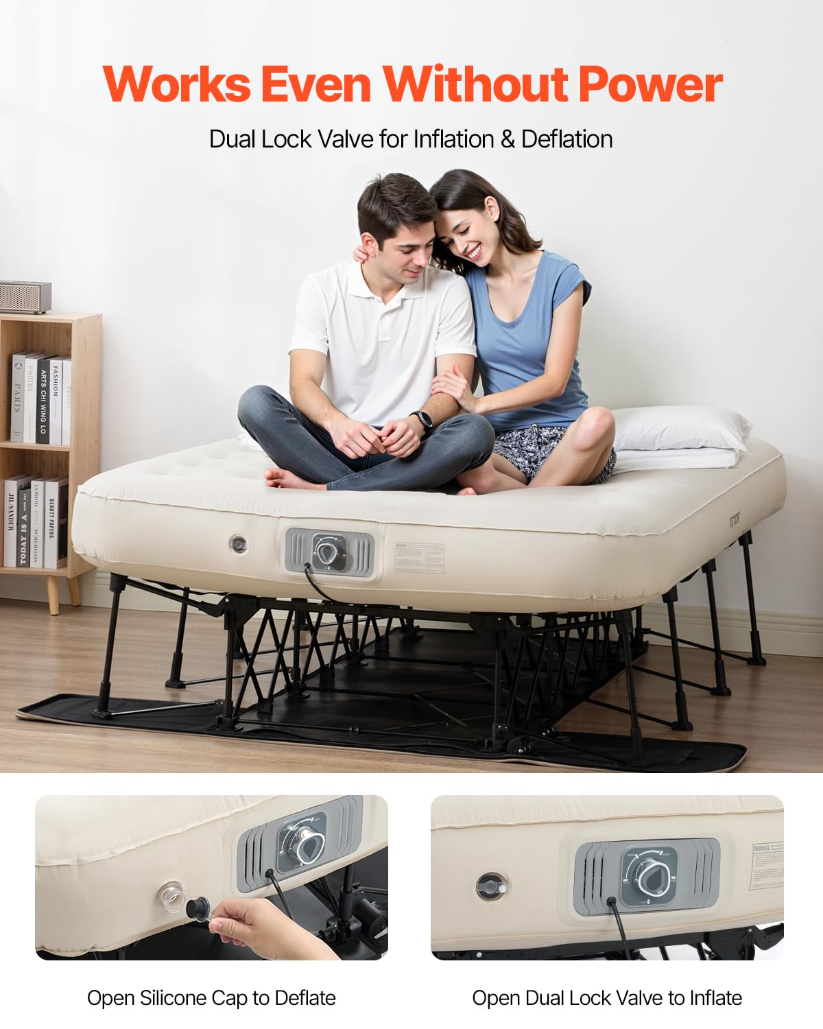 VEVOR Queen Air Mattress with Frame & Built-in Pump – 272kg Load, Ideal for Camping, Travel & Guest Use (197x153x63cm)