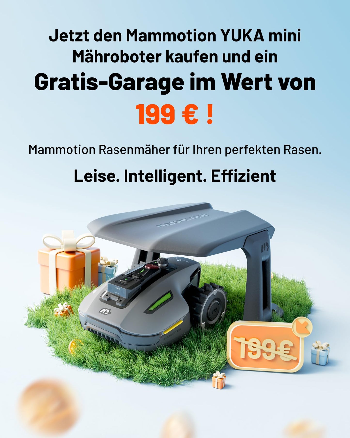 MAMMOTION YUKA Mini 700 Mähroboter mit Garagen-Kombination, NetRTK+Vision, Keine RTK-Antenne erforderlich, Auto-Kartierung, Empf. 700m², Max. 1100m², mit 4G-Modul, 50% Steigung(YUKA mini 700+Garage)