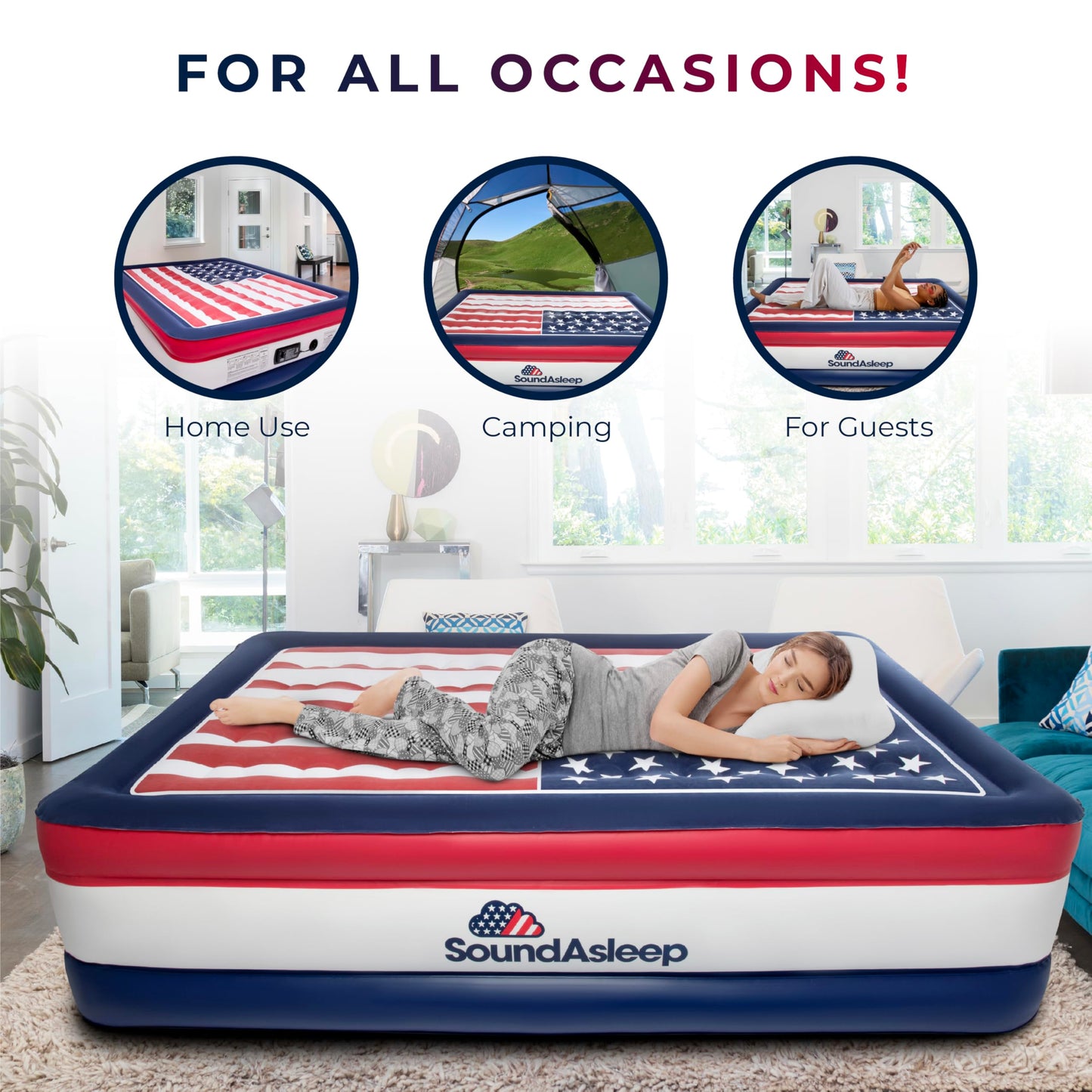 SoundAsleep Dream Series Queen Air Mattress with ComfortCoil Tech & Built-in Pump – Raised, Adjustable, Portable Bed