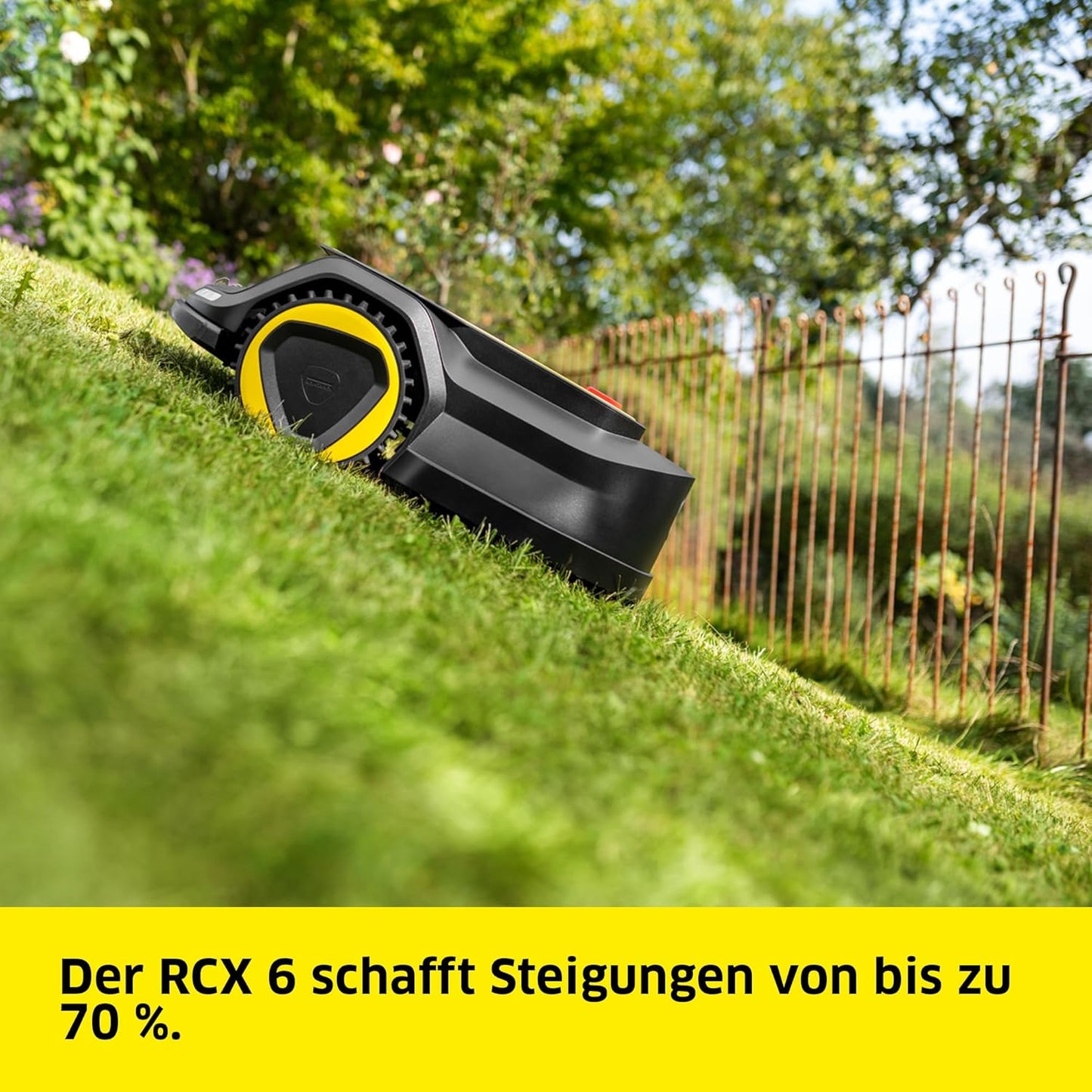 Kärcher Mähroboter RCX 6, ohne Begrenzungskabel, Flächenleistung: 3.000 m², Paralleles Bahnenfahren, bis zu 70% Steigung, rasenschonende Traktion, Allrad-Antrieb, Igelerkennung, GPS + RTK + Kamera