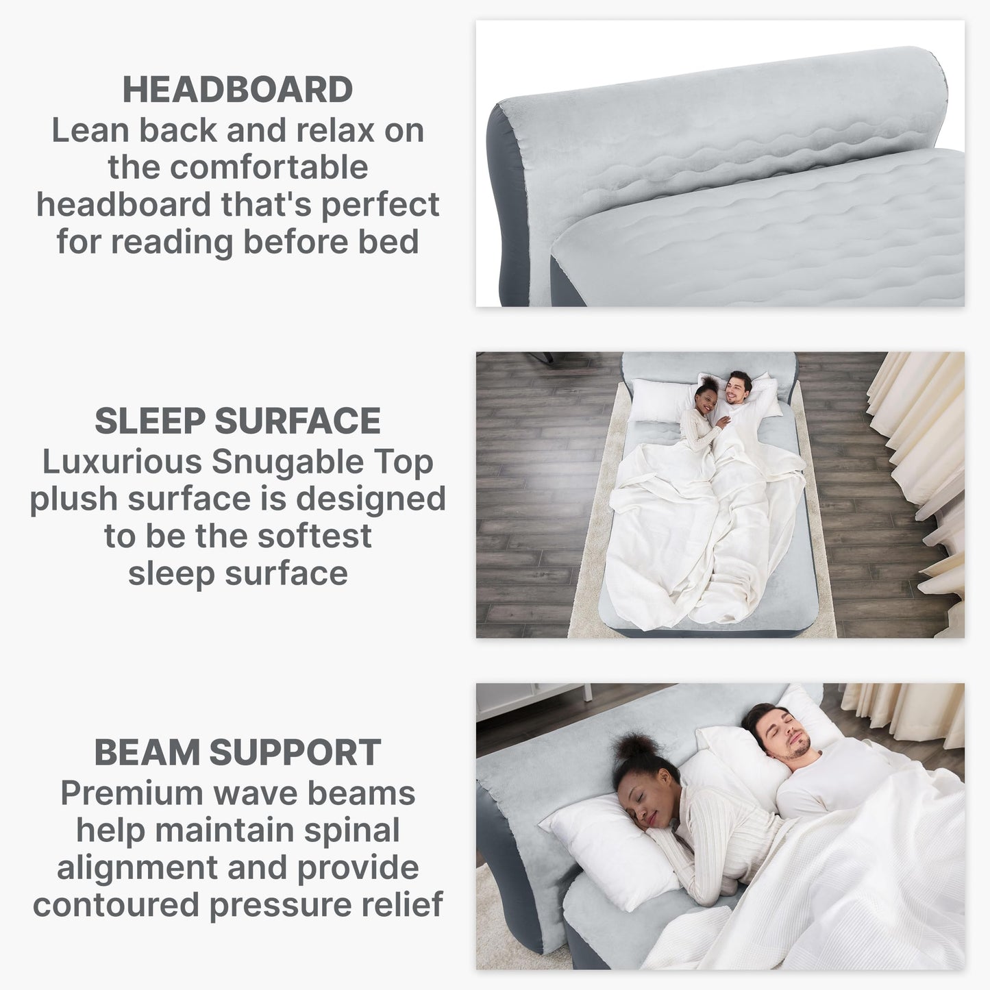 SleepLux Queen Air Mattress with Headboard, Built-in Pump, USB Charger & Soft Top – Durable Inflatable Guest Bed
