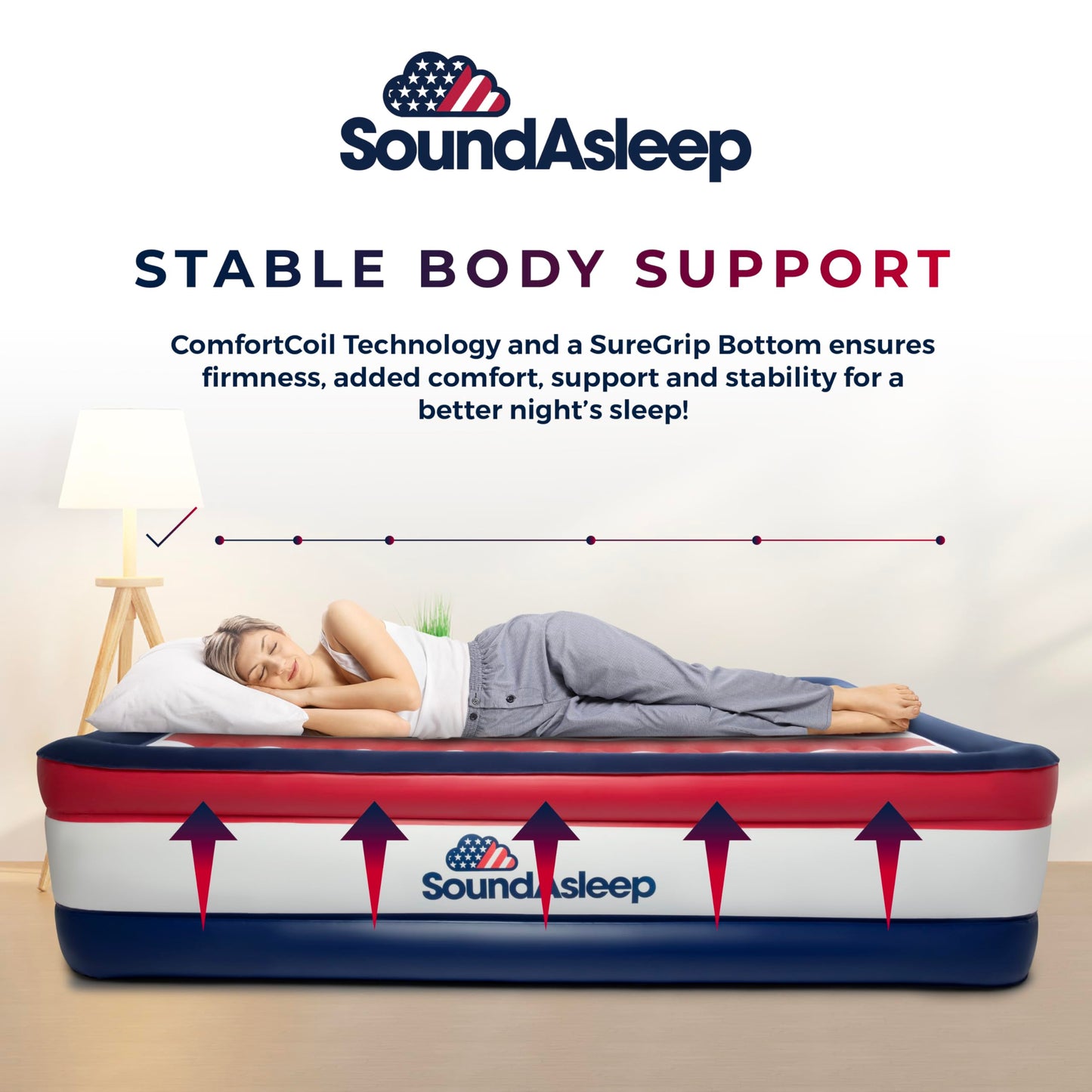 SoundAsleep Dream Series Queen Air Mattress with ComfortCoil Tech & Built-in Pump – Raised, Adjustable, Portable Bed
