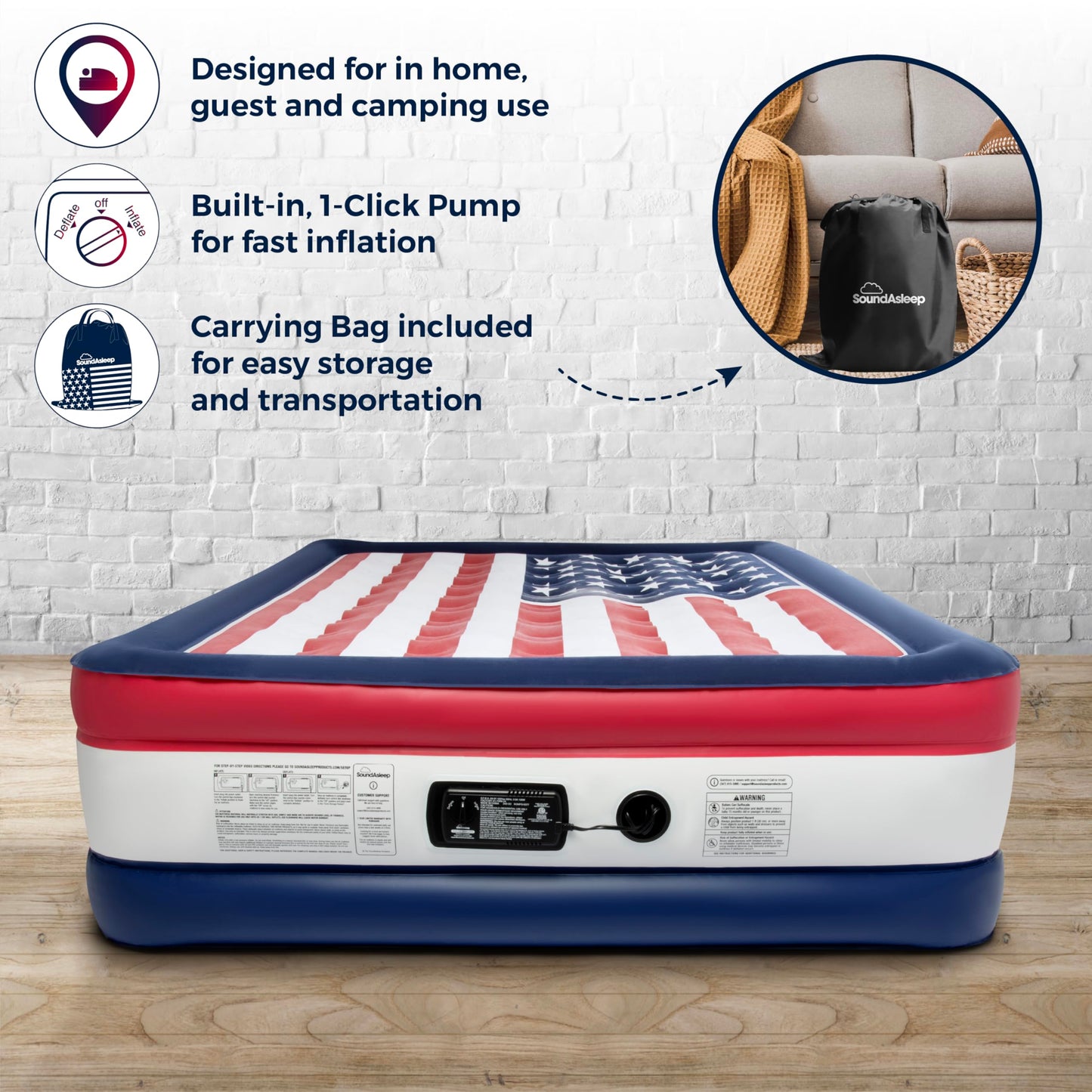SoundAsleep Dream Series Queen Air Mattress with ComfortCoil Tech & Built-in Pump – Raised, Adjustable, Portable Bed