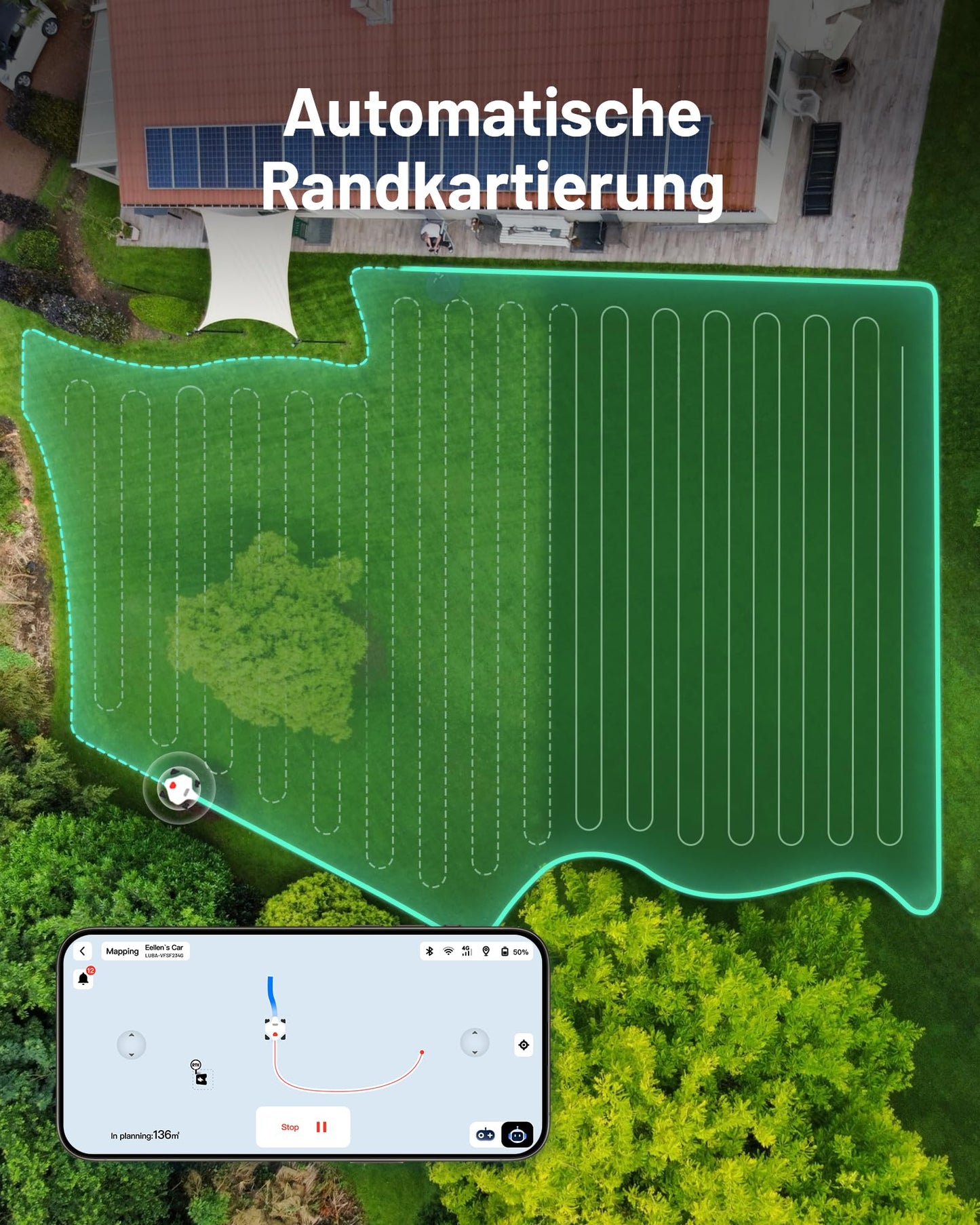 MAMMOTION LUBA 2 AWD 3000X Mähroboter ohne Begrenzungskabel, NetRTK+Vision, Keine RTK-Antenne erforderlich, Auto-Kartierung, Empf. 3000m², Max. 3600m², mit 4G-Modul, 80% Steigung