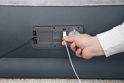 SleepLux Queen Air Mattress with Headboard, Built-in Pump, USB Charger & Soft Top – Durable Inflatable Guest Bed