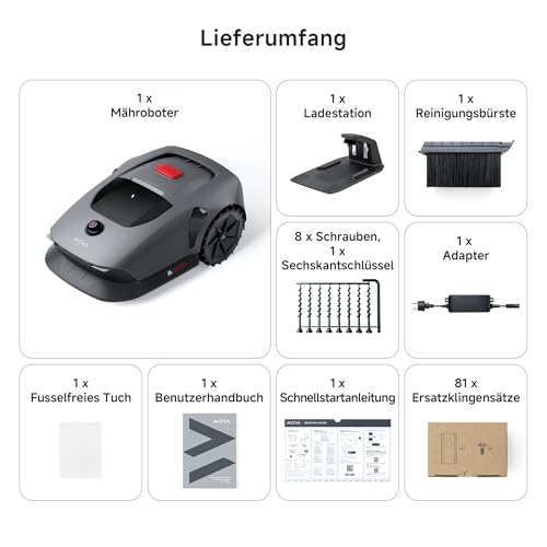 MOVA 600 Kit, Rasenmäher Roboter mit 81x Ersatzmesser,3D-LiDAR Mähroboter ohne Begrenzungskabel & genaue Kartierung bis 800 m², Smarte Hindernisvermeidung, App-Steuerung, U-förmiges Schneiden