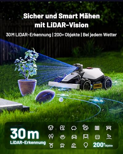 MAMMOTION LUBA mini AWD LiDAR Mähroboter ohne Begrenzungskabel Mit 3D LiDAR + Vision, Ohne RTK-Antenne, Automatische Kartierung, empf. für 1.500 m², 4G-Modul, bis zu 80 % Steigung