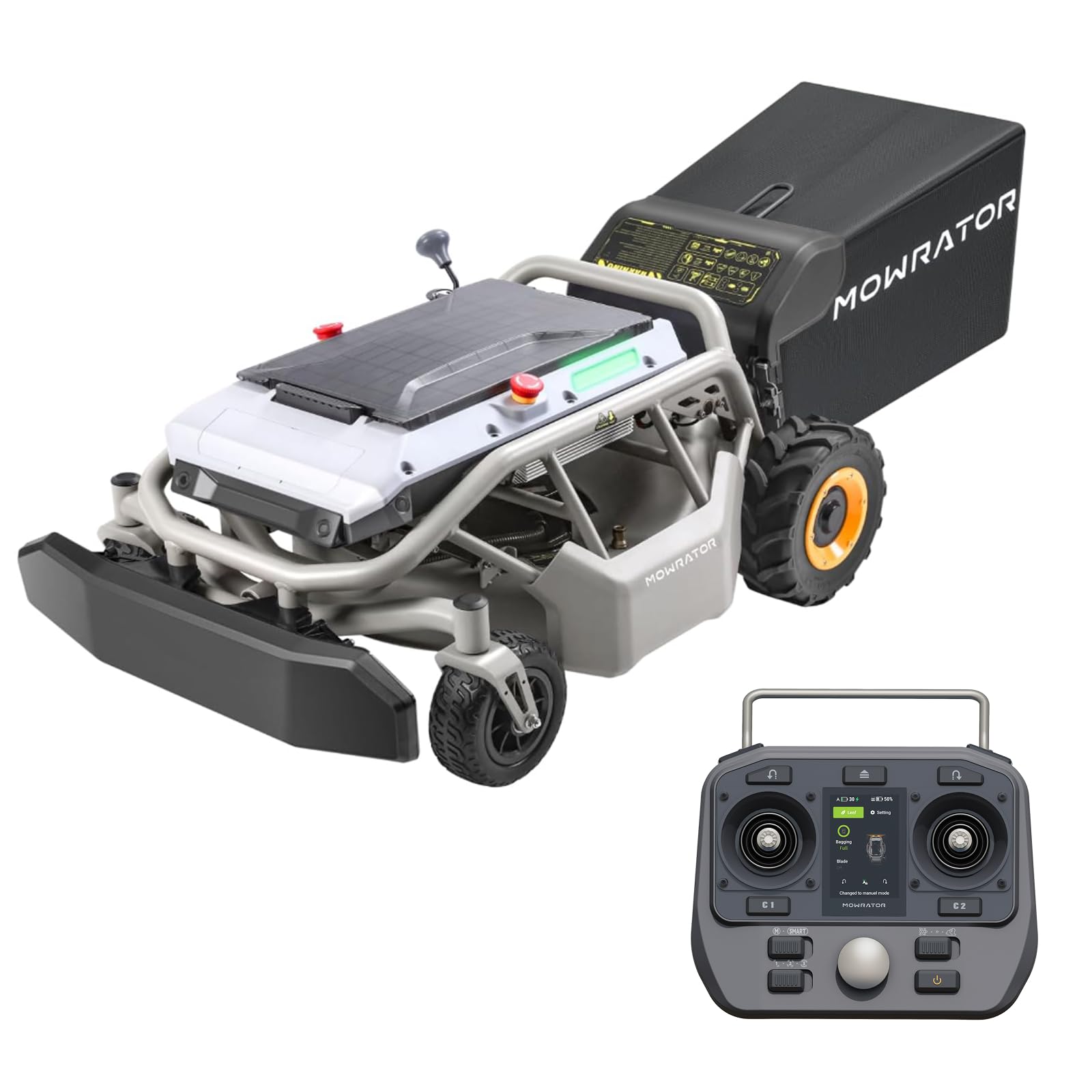 Mowrator Fernbedienung Rasenmäher S1 4WD 56V12Ah, Multifunktions RC Rasenmäher mit 3,8-10,9 cm Schnitthöhe 53,3 cm Schnittbreite für 75% Steigung (37°) zum Mähen von 0,75 Acres