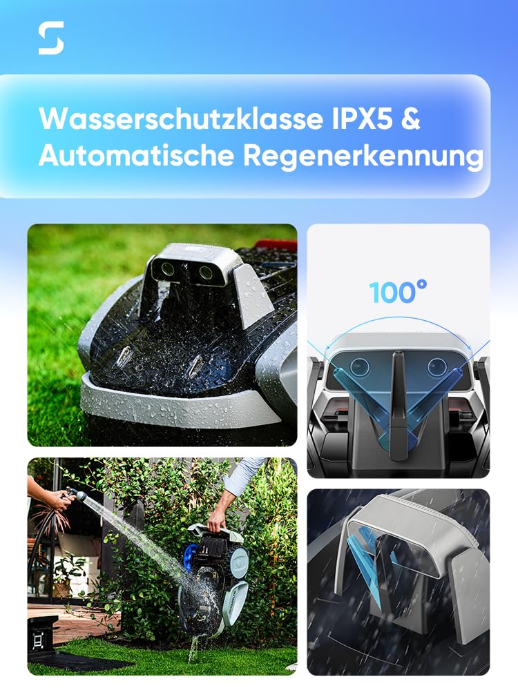 Sunseeker V3 Plus Mähroboter ohne Begrenzungskabel 1000 m², Vision AI Doppel-Auge, 42% Steigung, App-Steuerung, Rasenmäher mit EIN-klick-Mähen, silbergrau
