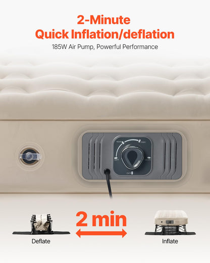 VEVOR Single Air Mattress with Frame & Built-in Pump – 188.5x105x58cm Inflatable Bed, Ideal for Guests, Travel, Camping