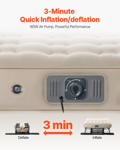 VEVOR Queen Air Mattress with Frame & Built-in Pump – 272kg Load, Ideal for Camping, Travel & Guest Use (197x153x63cm)