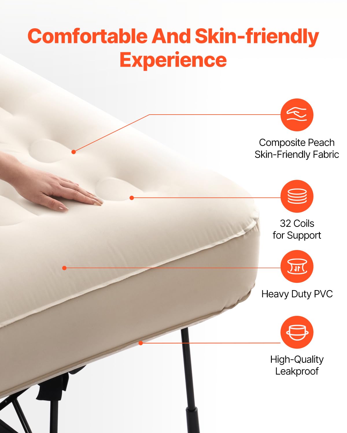 VEVOR Single Air Mattress with Frame & Built-in Pump – 188.5x105x58cm Inflatable Bed, Ideal for Guests, Travel, Camping