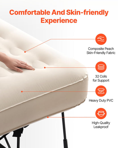 VEVOR Single Air Mattress with Frame & Built-in Pump – 188.5x105x58cm Inflatable Bed, Ideal for Guests, Travel, Camping
