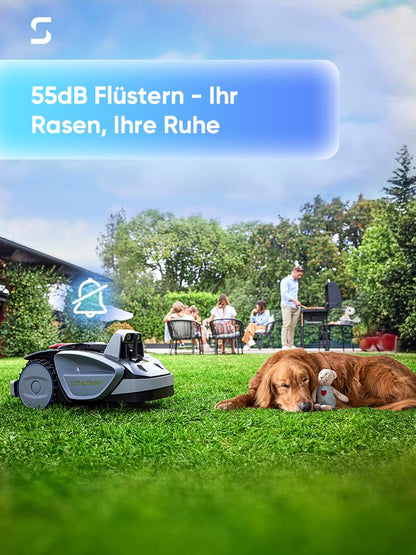 Sunseeker V3 Plus Mähroboter ohne Begrenzungskabel 1000 m², Vision AI Doppel-Auge, 42% Steigung, App-Steuerung, Rasenmäher mit EIN-klick-Mähen, silbergrau