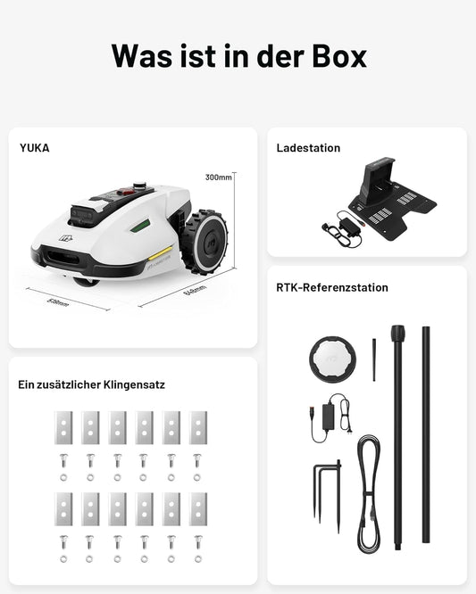 MAMMOTION YUKA 2000 Mähroboter ohne Begrenzungskabel, Max. 2800m², NetRTK+Vision, Keine RTK-Antenne, Auto-Kartierung, Empf. 2000m², Intelligenter Rasenmäher Roboter mit 4G-Modul, 50% Steigung