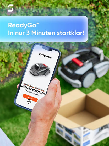 Sunseeker V3 Plus Mähroboter ohne Begrenzungskabel 1000 m², Vision AI Doppel-Auge, 42% Steigung, App-Steuerung, Rasenmäher mit EIN-klick-Mähen, silbergrau