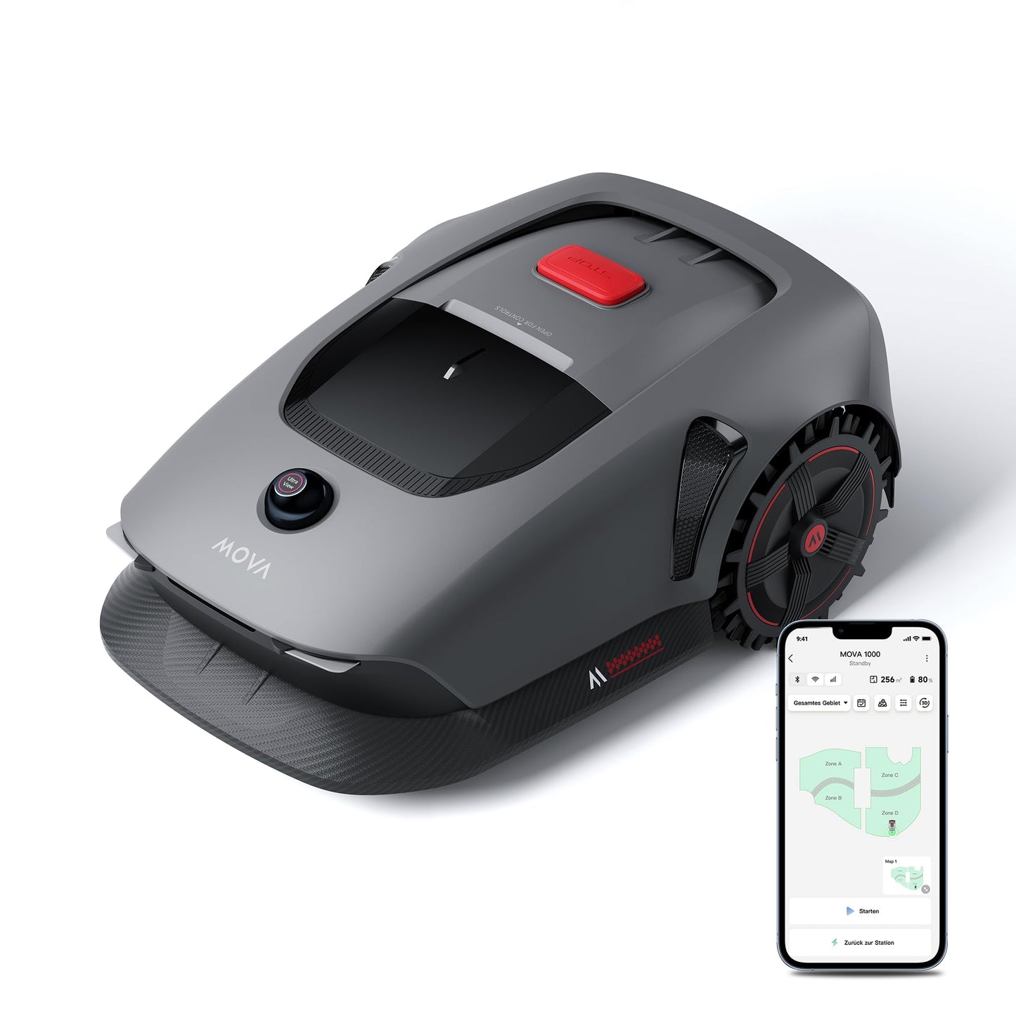 MOVA 1000, Mähroboter 3D-LiDAR kabellose Einrichtung & genaue Kartierung bis 1.000 m², Mähroboter ohne Begrenzungskabel, Smarte Hindernisvermeidung, Verbesserte Geländeräder, U-förmiges Schneiden