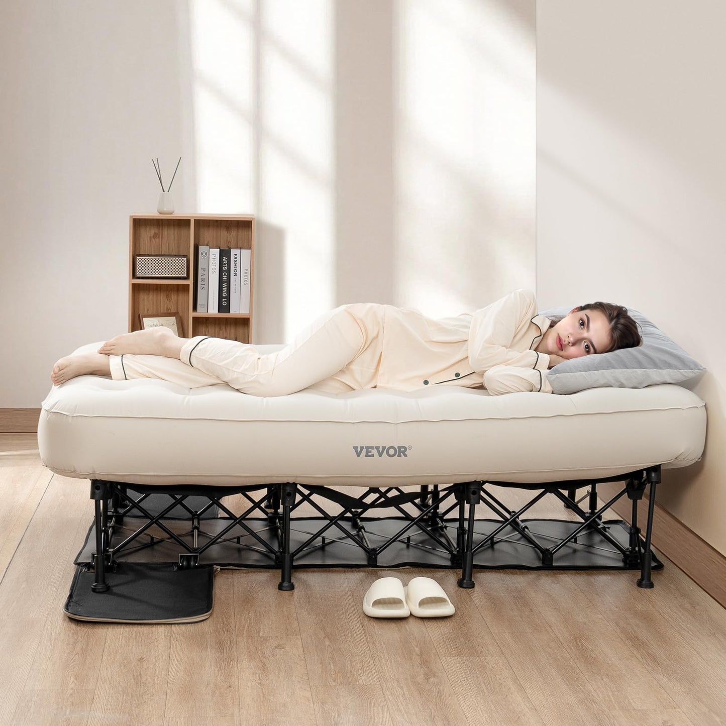 VEVOR Single Air Mattress with Frame & Built-in Pump – 188.5x105x58cm Inflatable Bed, Ideal for Guests, Travel, Camping