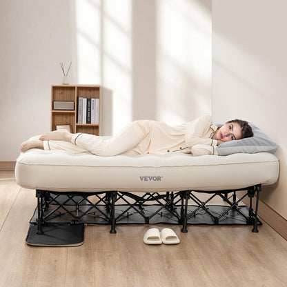 VEVOR Single Air Mattress with Frame & Built-in Pump – 188.5x105x58cm Inflatable Bed, Ideal for Guests, Travel, Camping