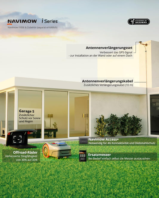 Navimow i105E Mähroboter ohne Begrenzungskabel, Empf. 500 m², Max. 600 m², RTK+Vision Rasenmäher Roboter Testsieger, Igelschutz Rasenroboter, KI Auto Kartierung