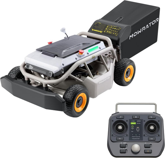 Mowrator Fernbedienung Rasenmäher S1 4WD 56V12Ah, Multifunktions RC Rasenmäher mit 3,8-10,9 cm Schnitthöhe 53,3 cm Schnittbreite für 75% Steigung (37°) zum Mähen von 0,75 Acres