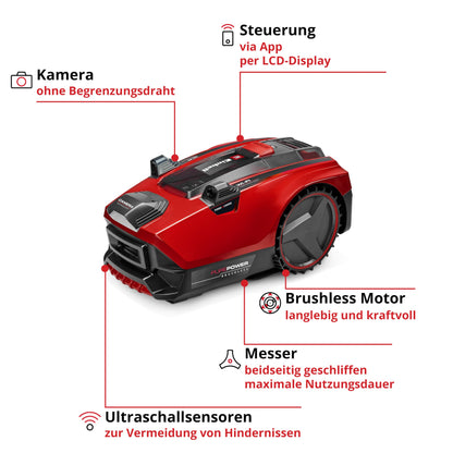 Einhell Mähroboter FREELEXO CAM PLUS 600 Power X-Change (18 V, Kamera statt Begrenzungsdraht, für 600 m², WiFi, Brushless, bis 25 % Steigung, inkl. 4,0 Ah Plus Akku)