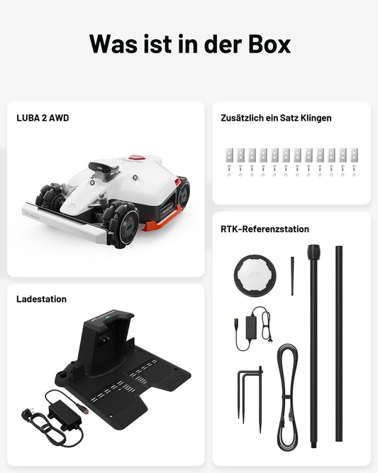 MAMMOTION LUBA 2 AWD 3000X Mähroboter ohne Begrenzungskabel, NetRTK+Vision, Keine RTK-Antenne erforderlich, Auto-Kartierung, Empf. 3000m², Max. 3600m², mit 4G-Modul, 80% Steigung