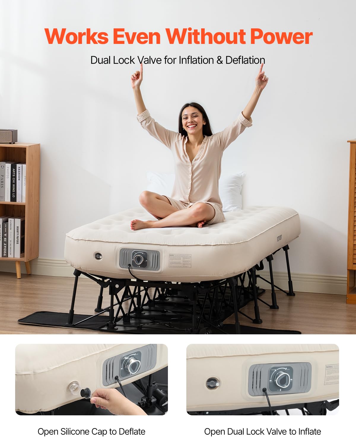 VEVOR Single Air Mattress with Frame & Built-in Pump – 188.5x105x58cm Inflatable Bed, Ideal for Guests, Travel, Camping