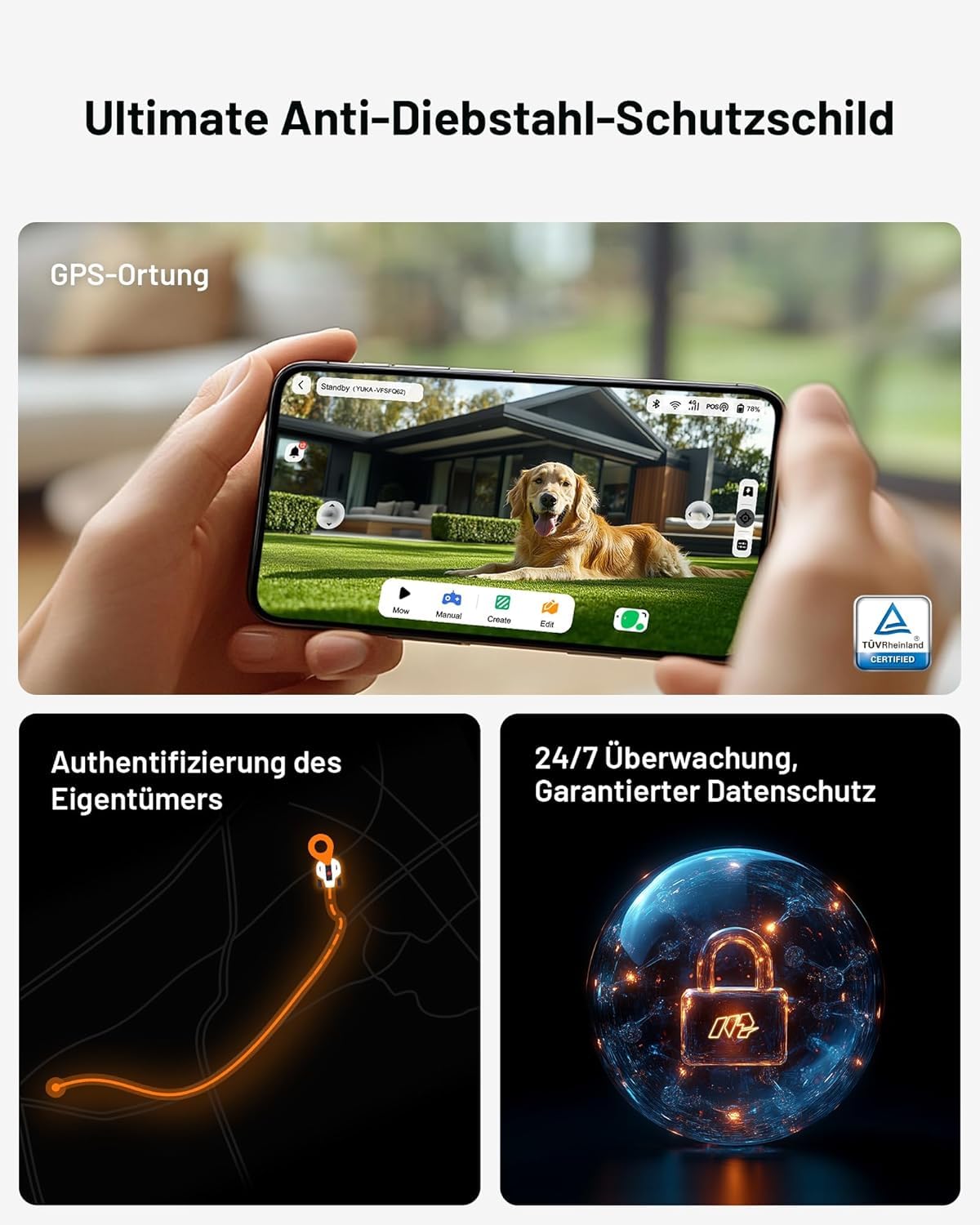 MAMMOTION YUKA 2000 Mähroboter ohne Begrenzungskabel, Max. 2800m², NetRTK+Vision, Keine RTK-Antenne, Auto-Kartierung, Empf. 2000m², Intelligenter Rasenmäher Roboter mit 4G-Modul, 50% Steigung