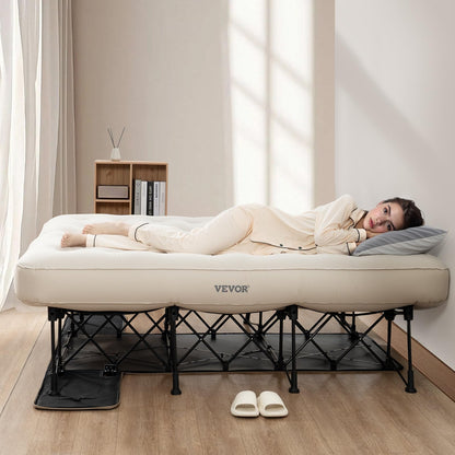 VEVOR Queen Air Mattress with Frame & Built-in Pump – 272kg Load, Ideal for Camping, Travel & Guest Use (197x153x63cm)