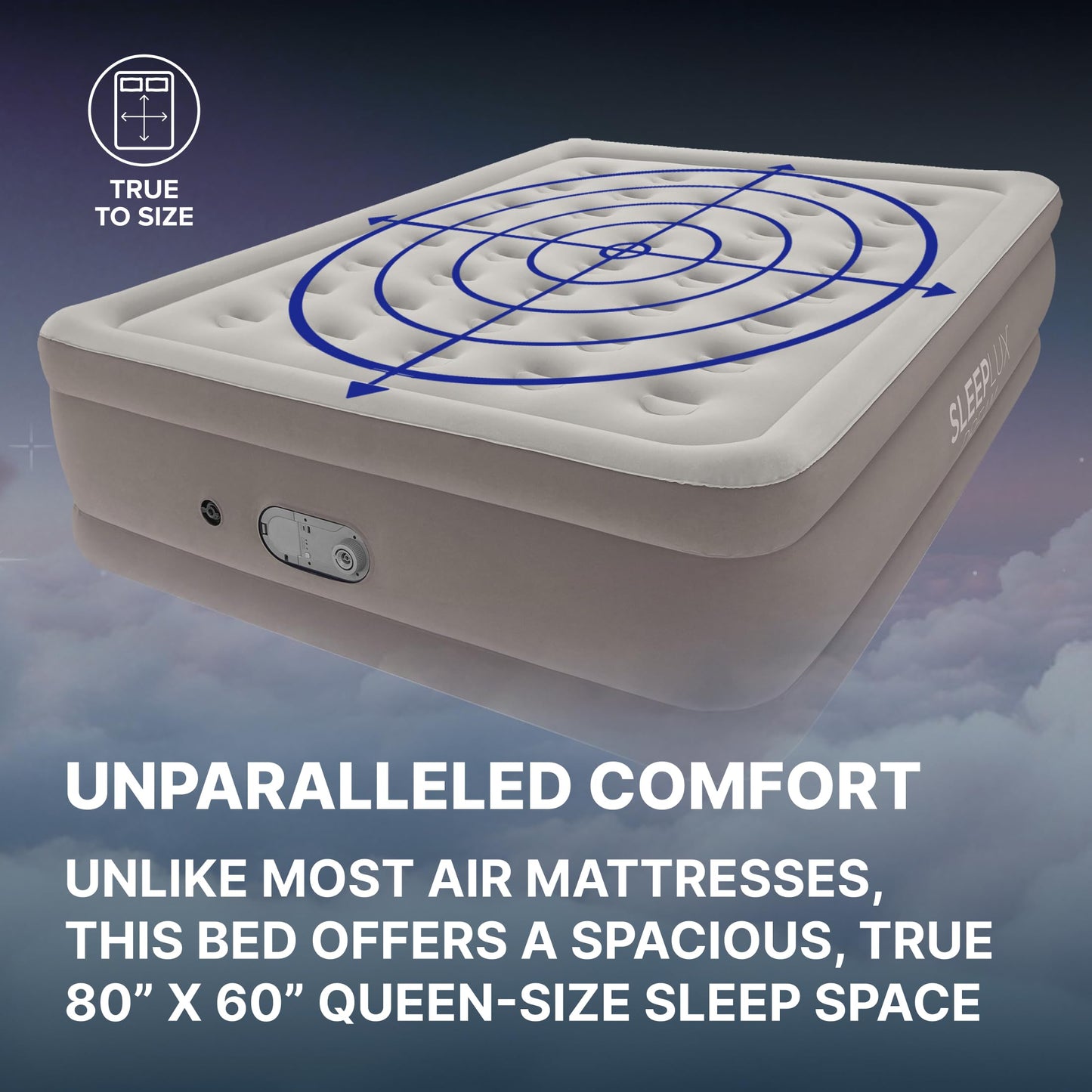 SLEEPLUX Dream AlwayzAire Queen Air Mattress with Built-in Pump – 50.8 cm Raised Bed for Home & Guests