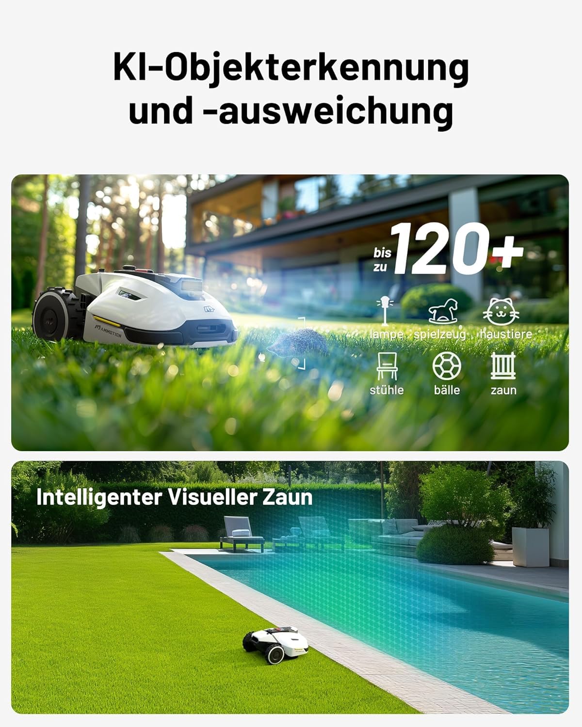 MAMMOTION YUKA 2000 Mähroboter ohne Begrenzungskabel, Max. 2800m², NetRTK+Vision, Keine RTK-Antenne, Auto-Kartierung, Empf. 2000m², Intelligenter Rasenmäher Roboter mit 4G-Modul, 50% Steigung