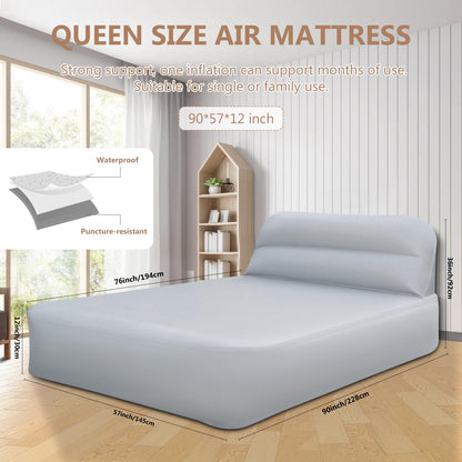 Crossing King Queen Luftmatratze mit kabelloser Pumpe & Kopfteil – Luxus-Airbed mit grauem Bezug, 362 kg Tragkraft, Camping