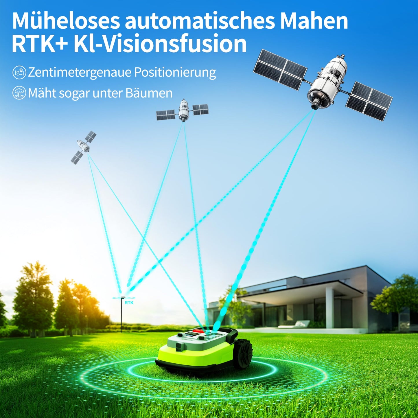 UBHOME M10 Rasenmäher Roboter, Mähroboter ohne Begrenzungskabel für Rasenflächen bis 1000m², Vision+RTK Fusion-Mapping ,Smart-Navigation, Hindernisvermeidung, App-Steuerung