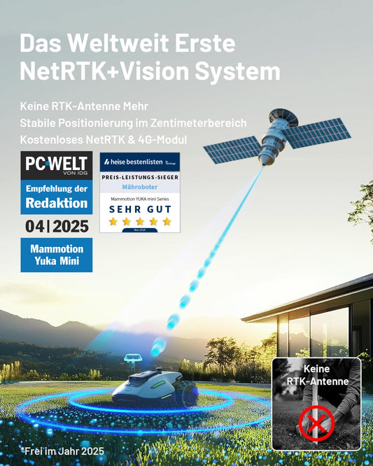 MAMMOTION YUKA Mini 500 Mähroboter ohne Begrenzungskabel,Empf. 500 m², NetRTK+Vision Rasenmäher Roboter, KI Smarte Hindernisvermeidung Rasenroboter, 50% Steigung (YUKA mini 500&Trennscheibe)