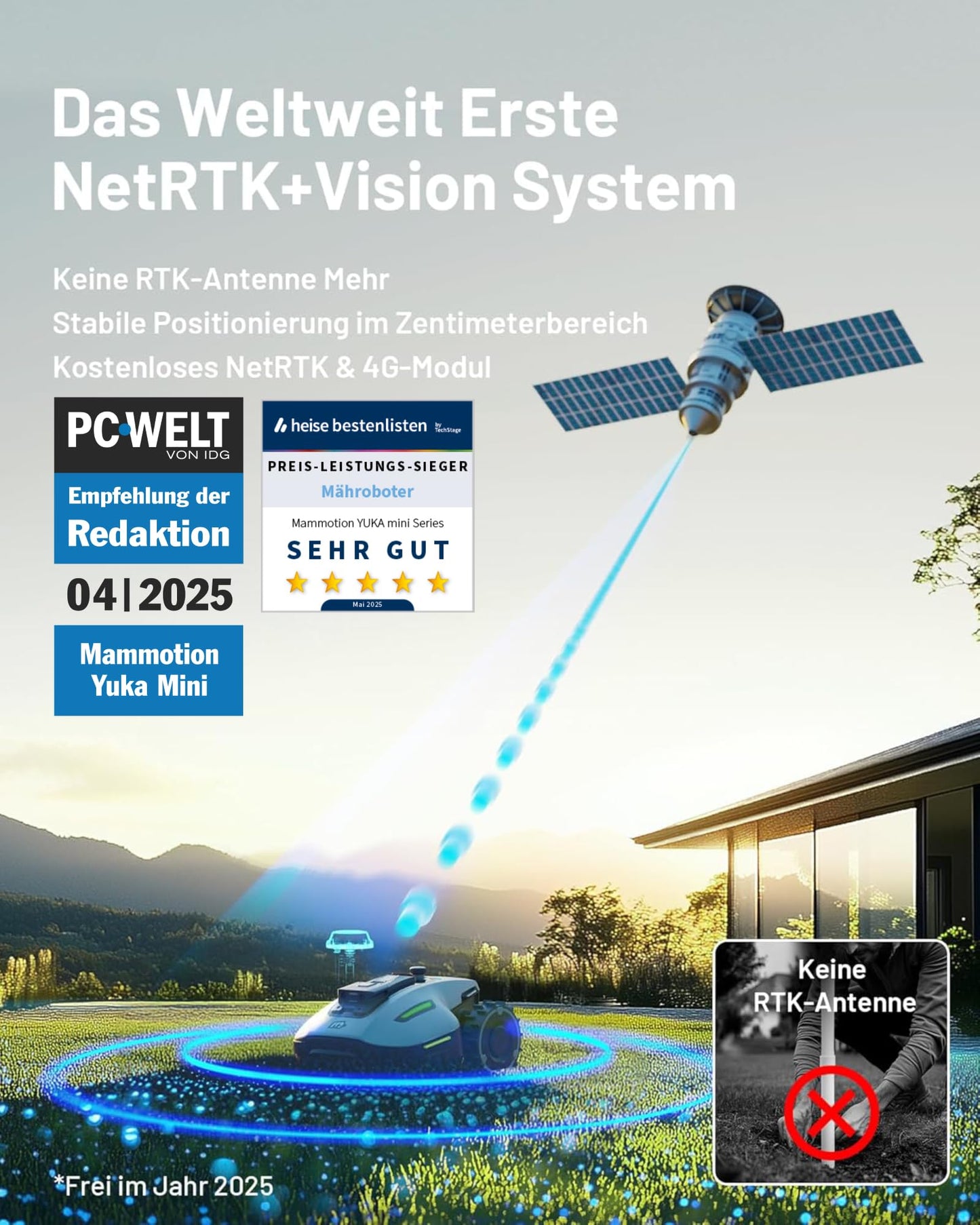 MAMMOTION YUKA Mini 700 Mähroboter mit Garagen-Kombination, NetRTK+Vision, Keine RTK-Antenne erforderlich, Auto-Kartierung, Empf. 700m², Max. 1100m², mit 4G-Modul, 50% Steigung(YUKA mini 700+Garage)