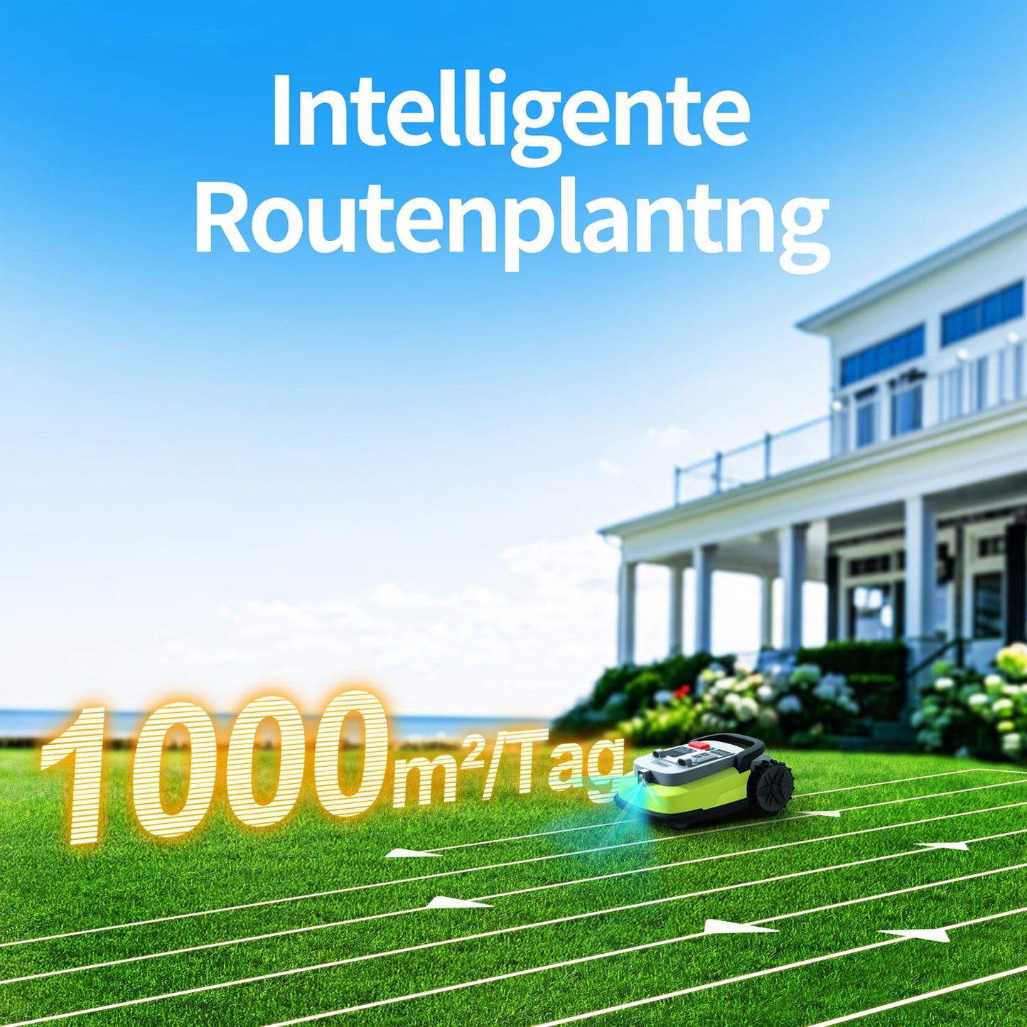 UBHOME M10 Rasenmäher Roboter, Mähroboter ohne Begrenzungskabel für Rasenflächen bis 1000m², Vision+RTK Fusion-Mapping ,Smart-Navigation, Hindernisvermeidung, App-Steuerung
