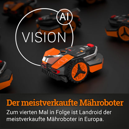 WORX Landroid Vision M800 WR208E.1 - Mähroboter ohne Begrenzungskabel für Gärten bis 800m², AI Rasenmäher Roboter (WLAN & Bluetooth, aktive Hindernisvermeidung mit KI-Technologie, Igelschutz)
