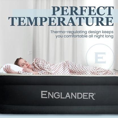 Englander Twin Microfiber Air Mattress with Built-in Pump – Comfortable Black/Cream Inflatable Bed for Guests & Travel