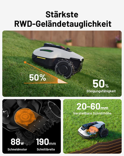 MAMMOTION YUKA Mini 500 Mähroboter ohne Begrenzungskabel,Empf. 500 m², NetRTK+Vision Rasenmäher Roboter, KI Smarte Hindernisvermeidung Rasenroboter, 50% Steigung (YUKA mini 500&Trennscheibe)
