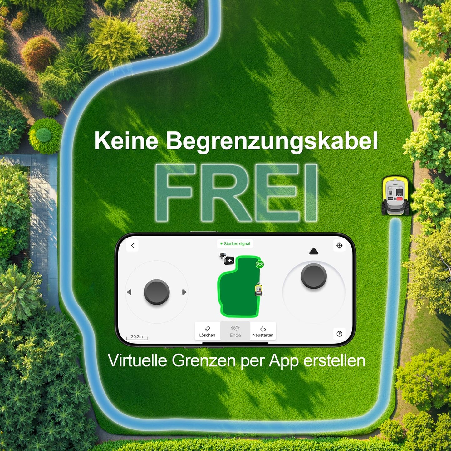 UBHOME M10 Mähroboter ohne Begrenzungskabel, Vision+RTK Fusion-Mapping,Smart-Navigation, Garten bis 1000m², Hindernisvermeidung, App-Steuerung,55% Steigung
