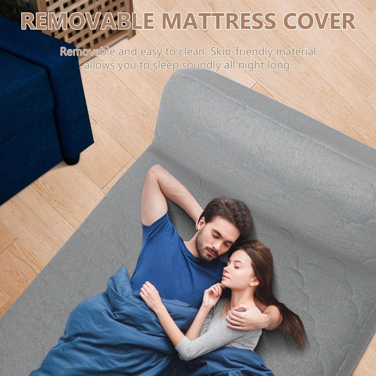 Crossing King Queen Luftmatratze mit kabelloser Pumpe & Kopfteil – Luxus-Airbed mit grauem Bezug, 362 kg Tragkraft, Camping