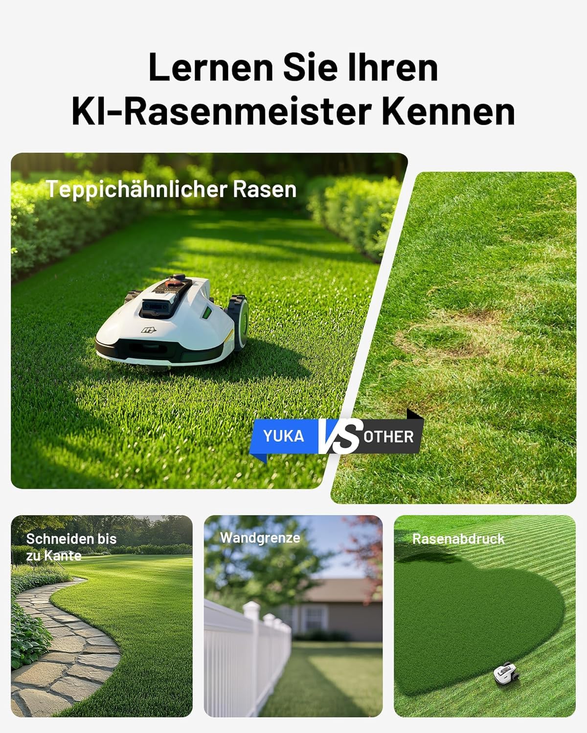 MAMMOTION YUKA 2000 Mähroboter ohne Begrenzungskabel, Max. 2800m², NetRTK+Vision, Keine RTK-Antenne, Auto-Kartierung, Empf. 2000m², Intelligenter Rasenmäher Roboter mit 4G-Modul, 50% Steigung